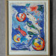 Colour lithograph, framed, Composition with fish and faces, Dagmar Glemme