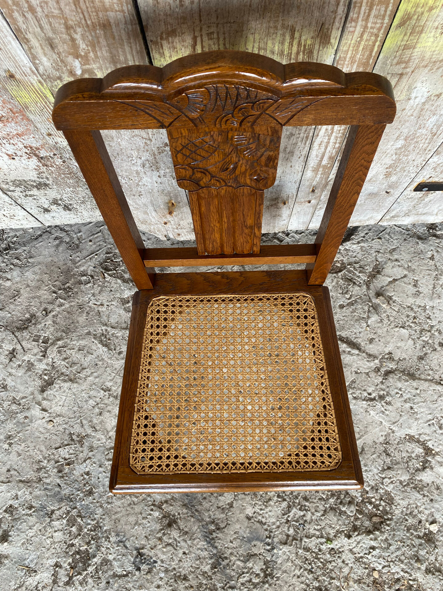 Vintage Art Deco Chair Wood & Cane Seat #E088