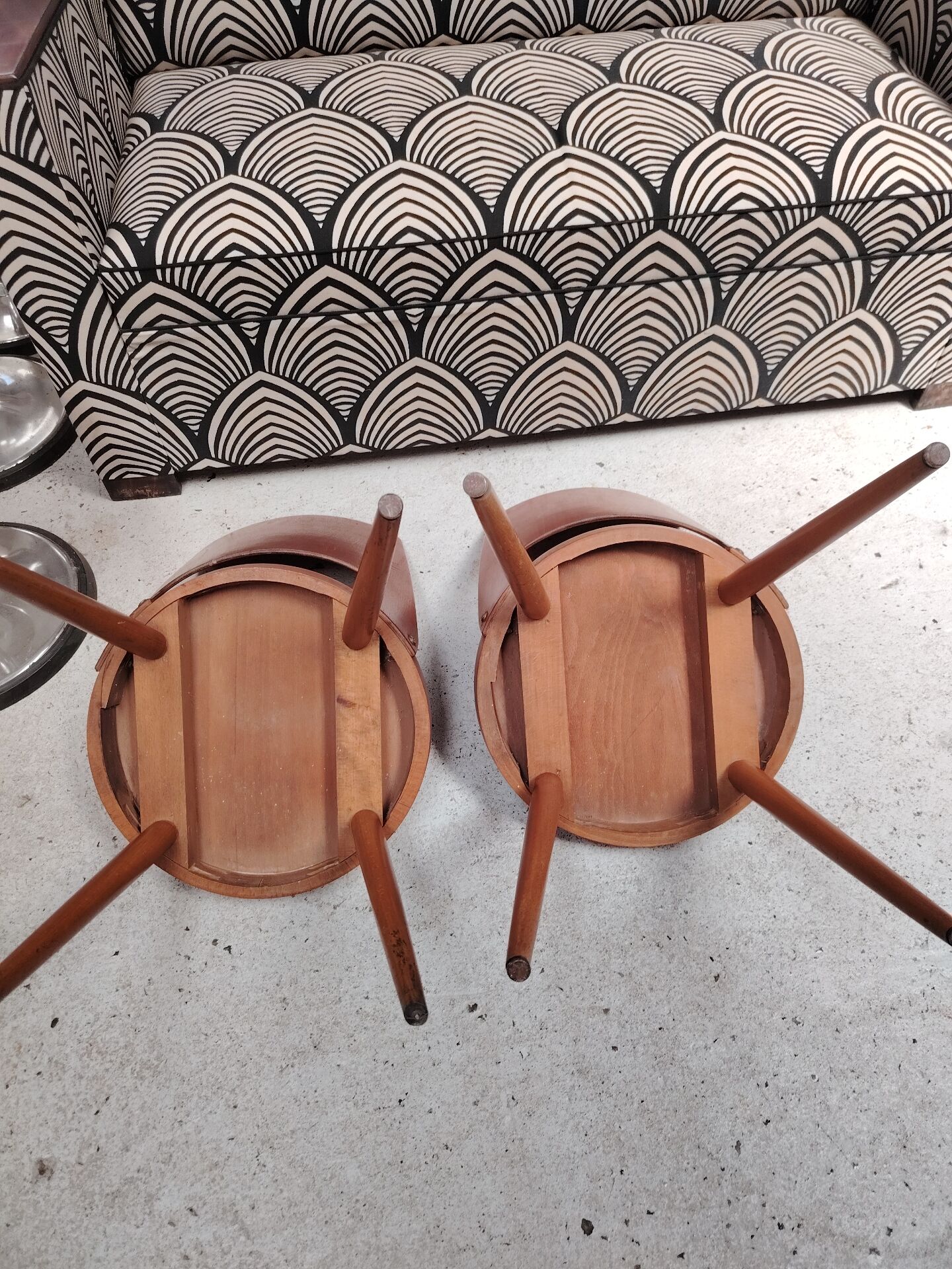 Pair of Scandinavian chairs with round seats, 1950s