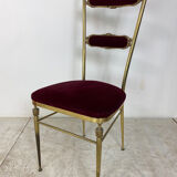 Chaise vintage hollywood regency brass and velvet années 1950