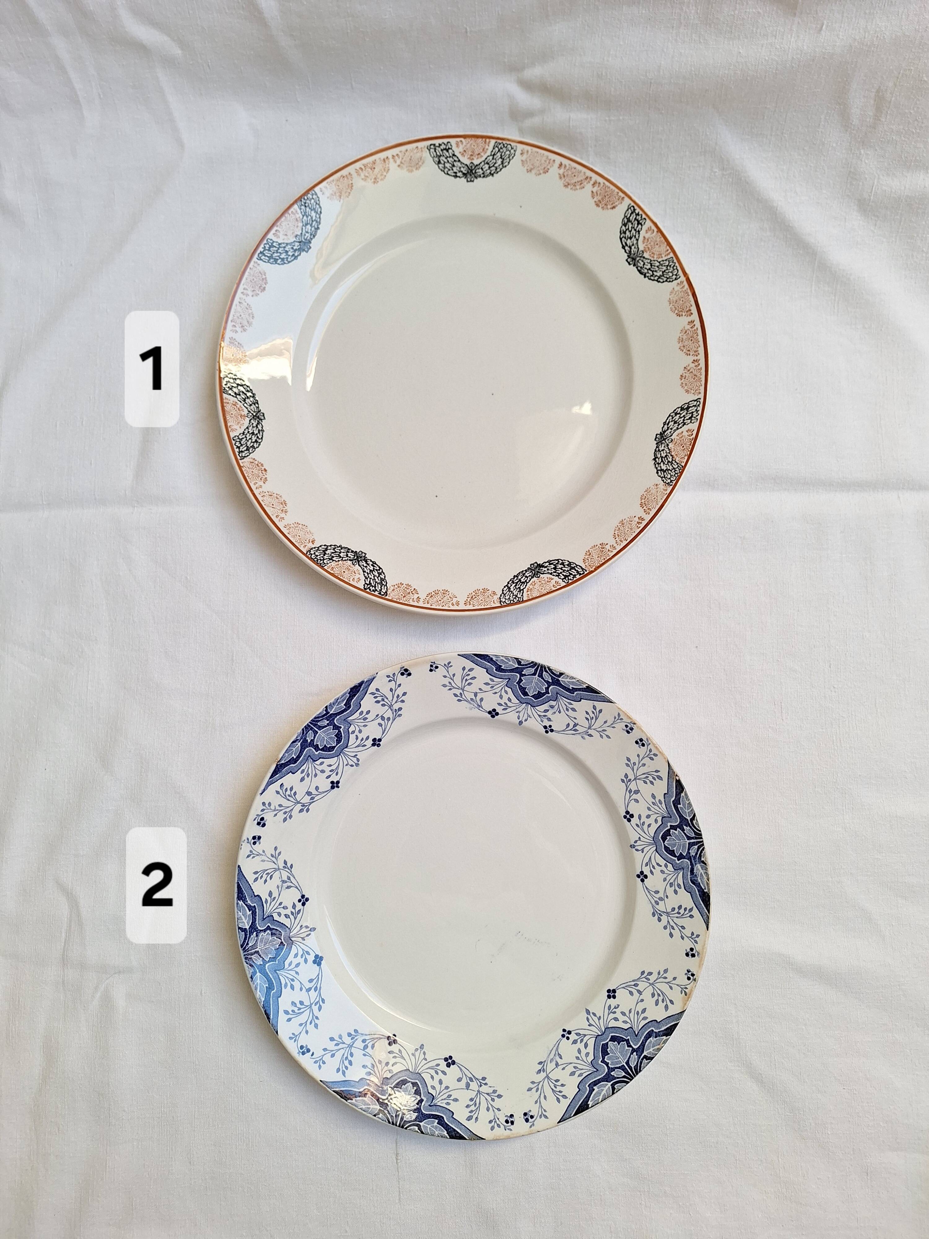 Round orange and blue plate HBCM and Creil and Montereau