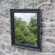 Vintage wooden and stucco mirror in patinated midnight blue with gold – baroque style – 51 ×