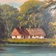 Vintage signed cottage lake landscape oil painting