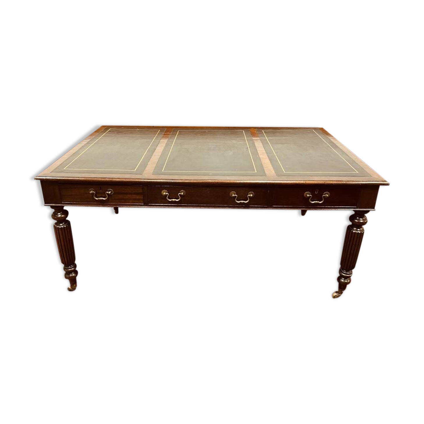 Old English Writing Desk with black leather top