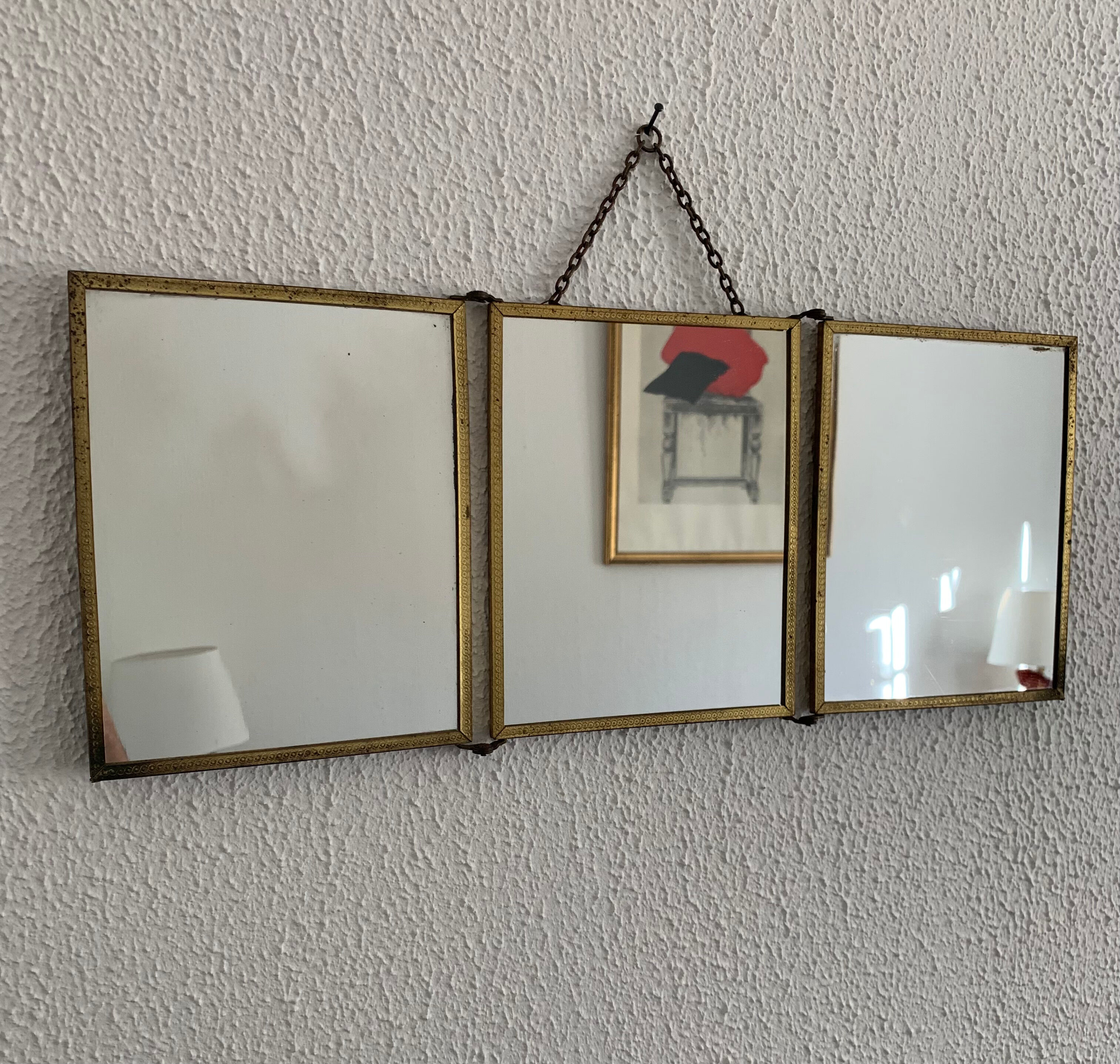 Mirror triptych barber art nouveau vintage brass 1920