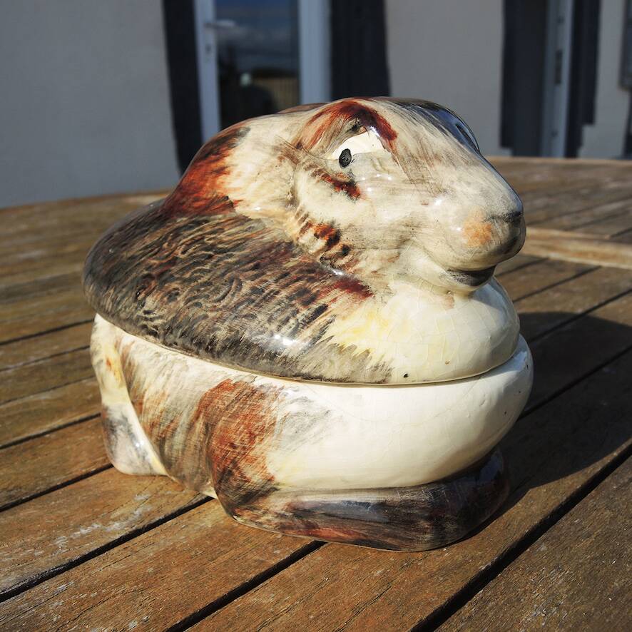Old Zoomorphic Ceramic Terrine M Caugant: Rabbit