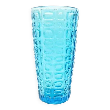 Volcano vase, modernism, turquoise glass, Ząbkowice, Poland, 1970s