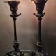 2 tripod lamps empire napoleon 1890 acid-etched tulips in unsigned bacara 46x15