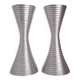 Pair of fluted aluminum candlesticks