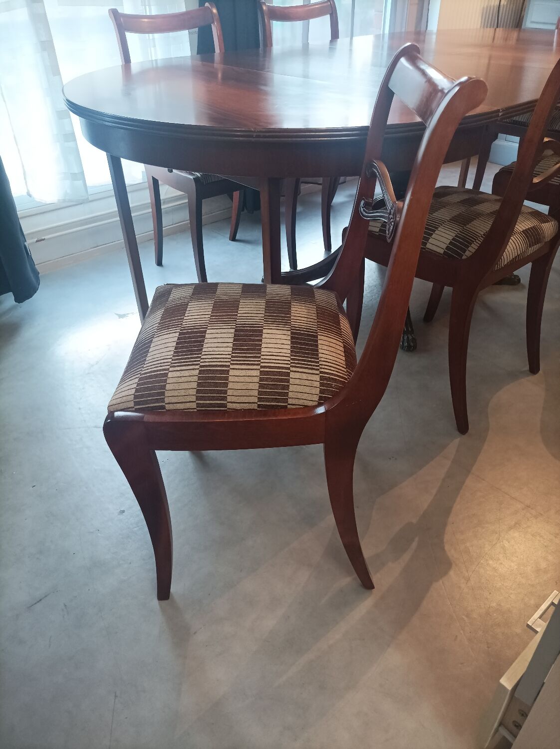 Table + extensions and chairs Gerbeau mahogany vintage wood