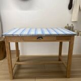 Farmhouse table with enamelled metal top