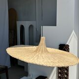 Large suspension, rattan luminaire in hat shape D:80cm