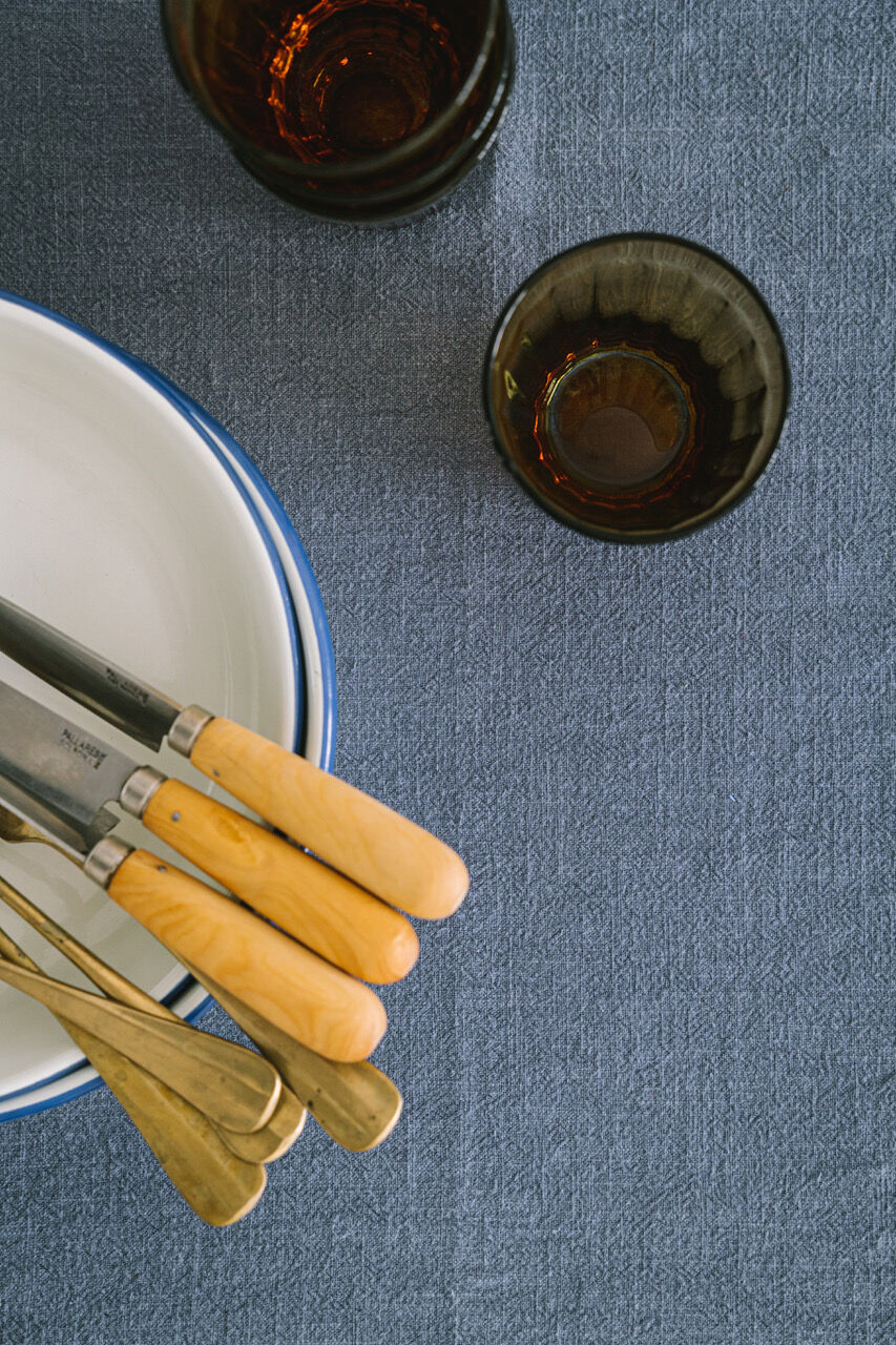 Salt blue washed linen tablecloth