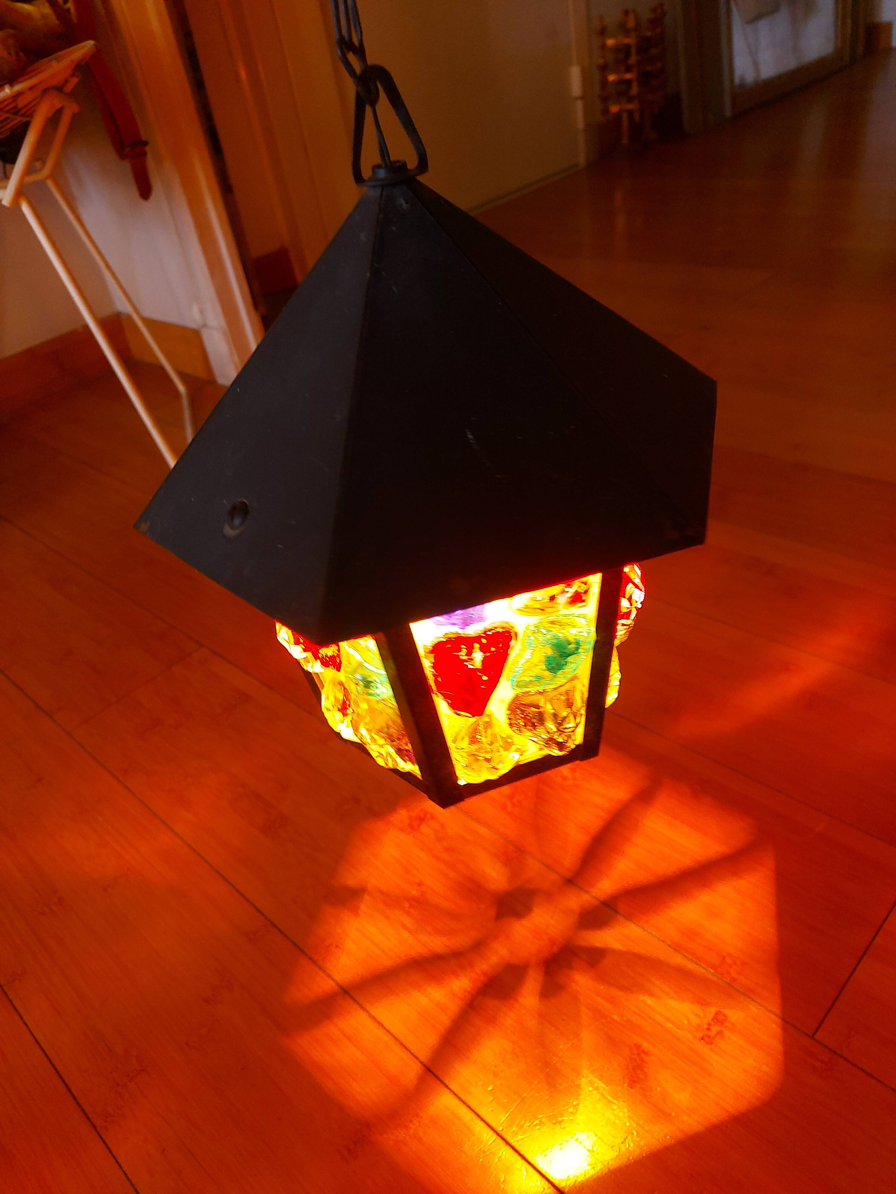 Pendant light, stained glass vestibule lantern
