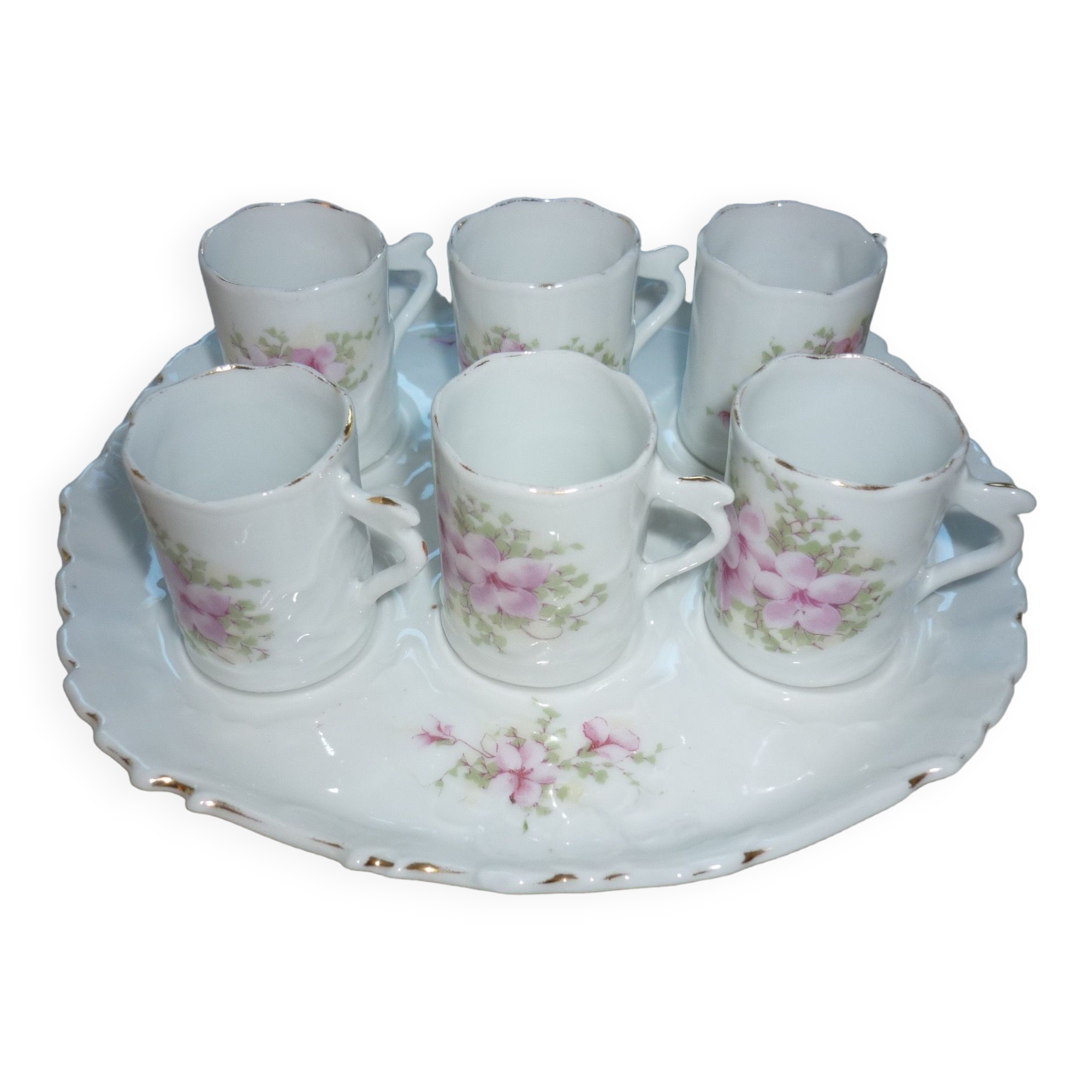Coffee cups and tray, antique porcelain children's tableware