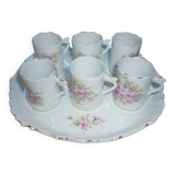 Tasses à café et plateau, vaisselle pour enfant en porcelaine ancienne