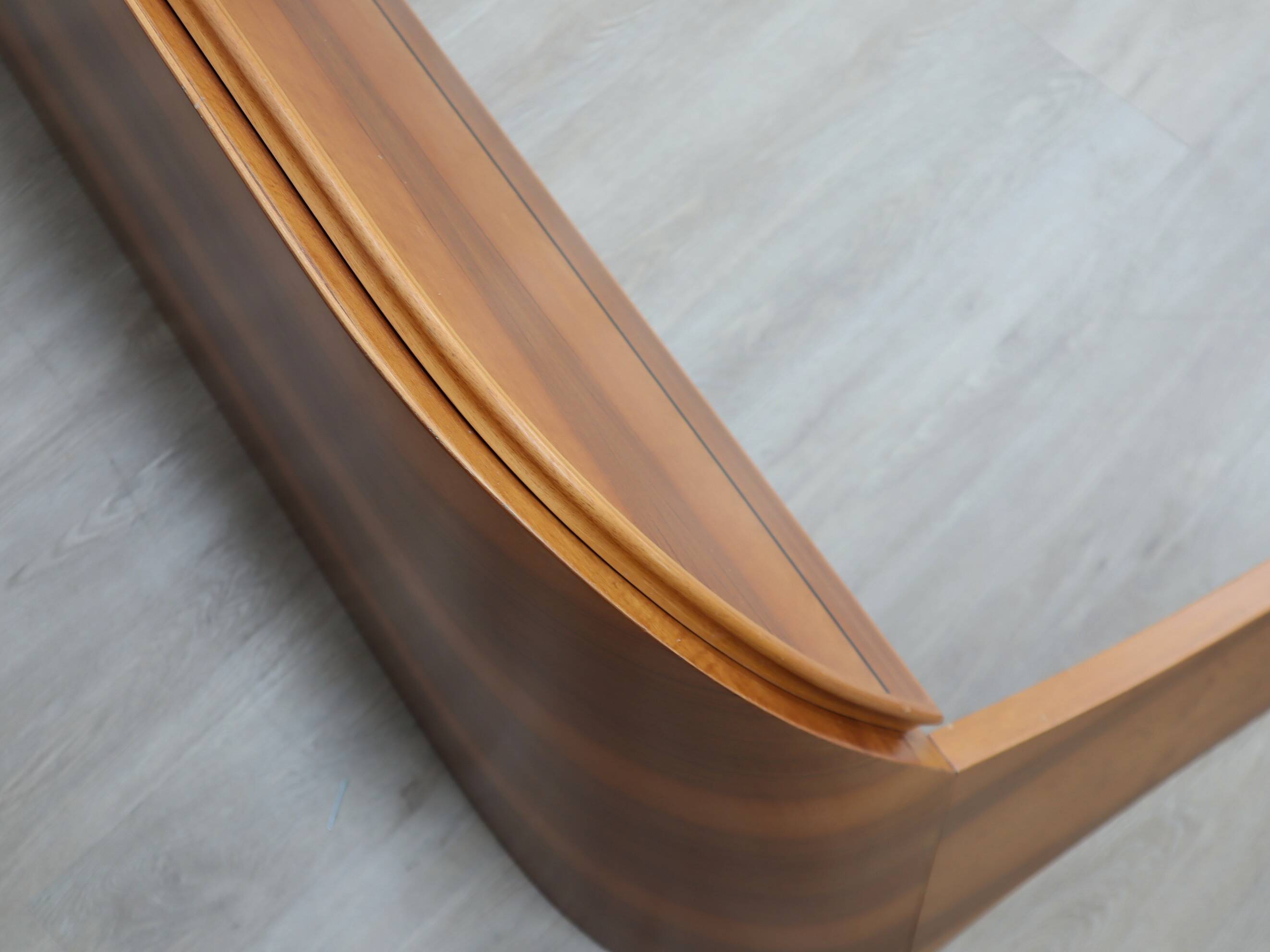 Italian 1970s Curved Walnut Bed Frame with Storage Headboard