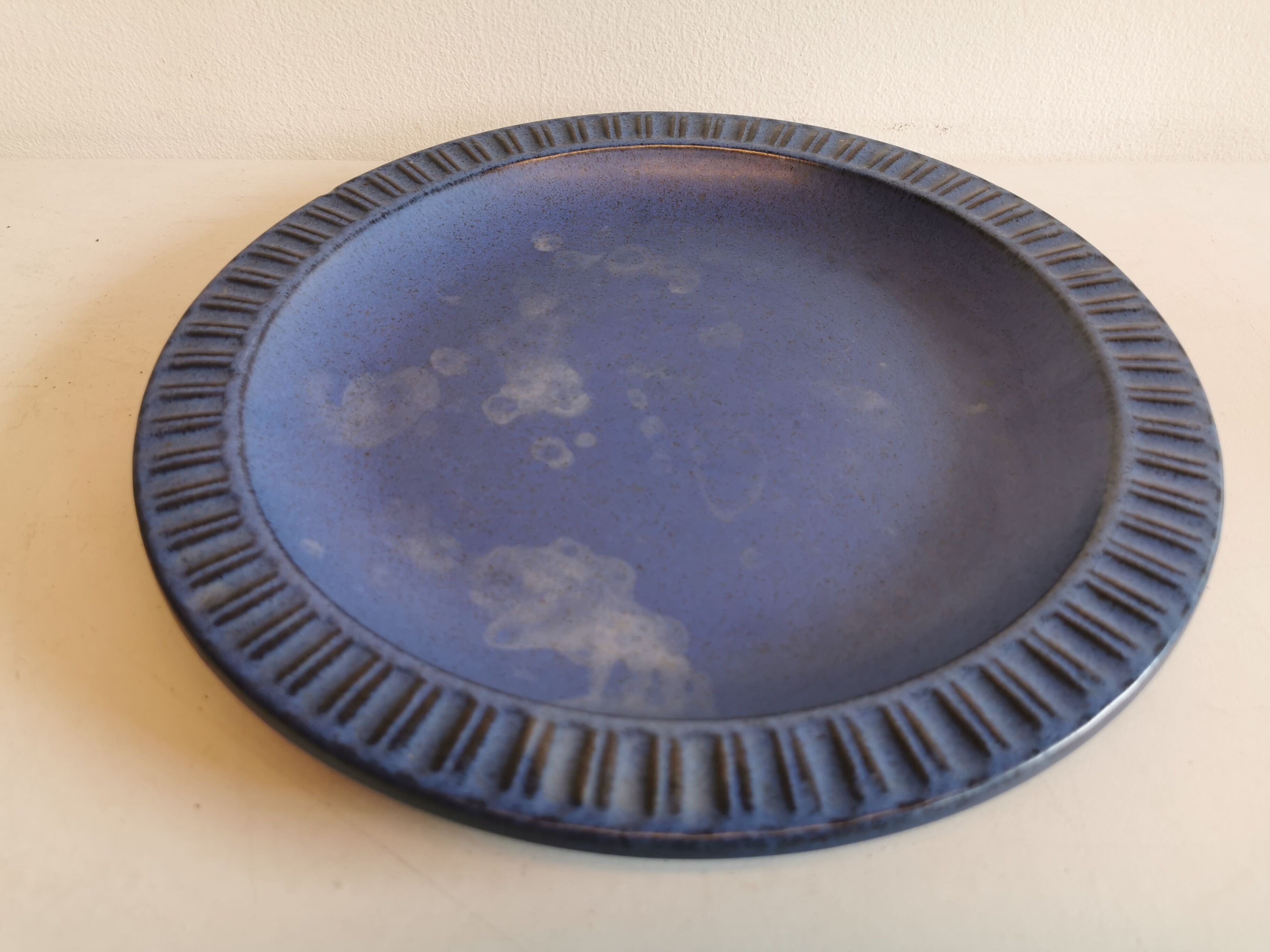 Ceramic plate, from Danish Knapstrup, in beautiful blue glaze.