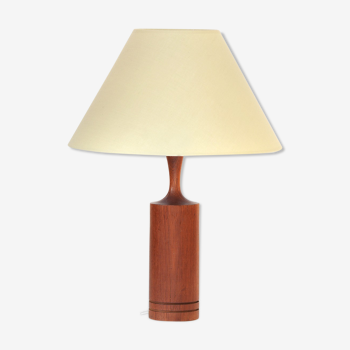 Teak wood table light with new beige shade, Sweden 1960s