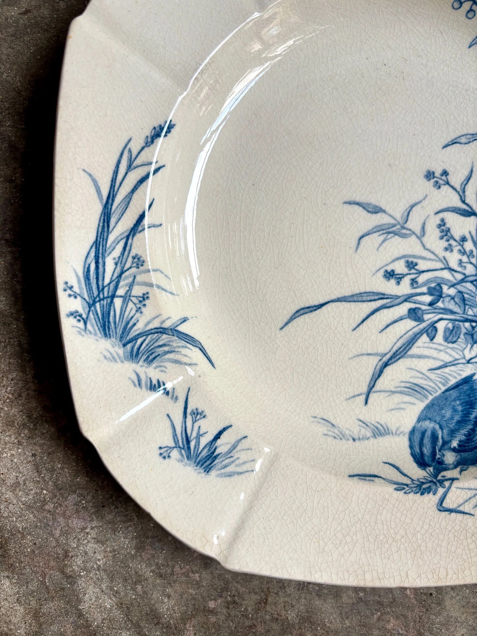 Assiette creuse Gien en terre de fer bleue, service "Oiseaux" vers 1870 n°2
