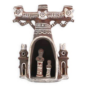 Peruvian folk candle holder in terracotta, 70s