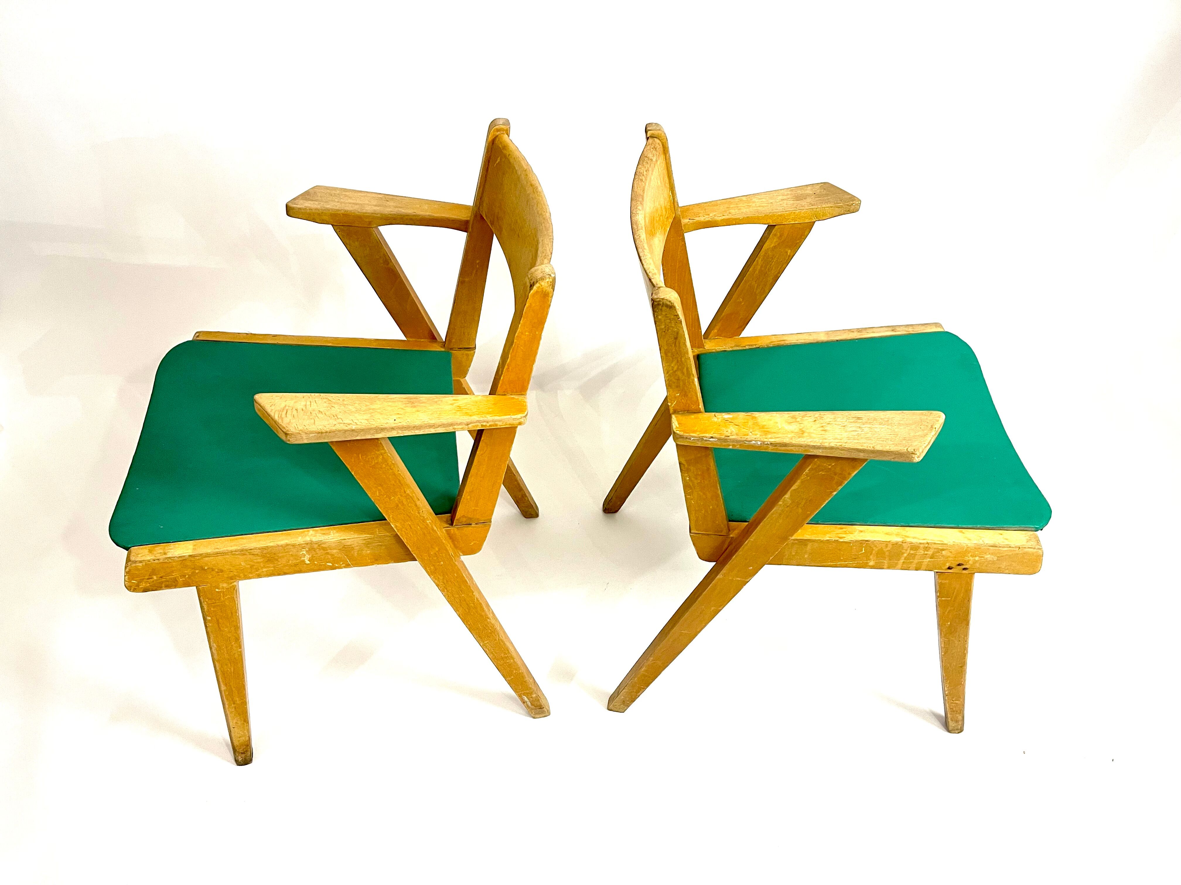 Pair of chair chair bridge design vintage 50