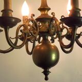 Vintage French 6 Light Heavy Brass Flemish Style Chandelier Card Drips 4050