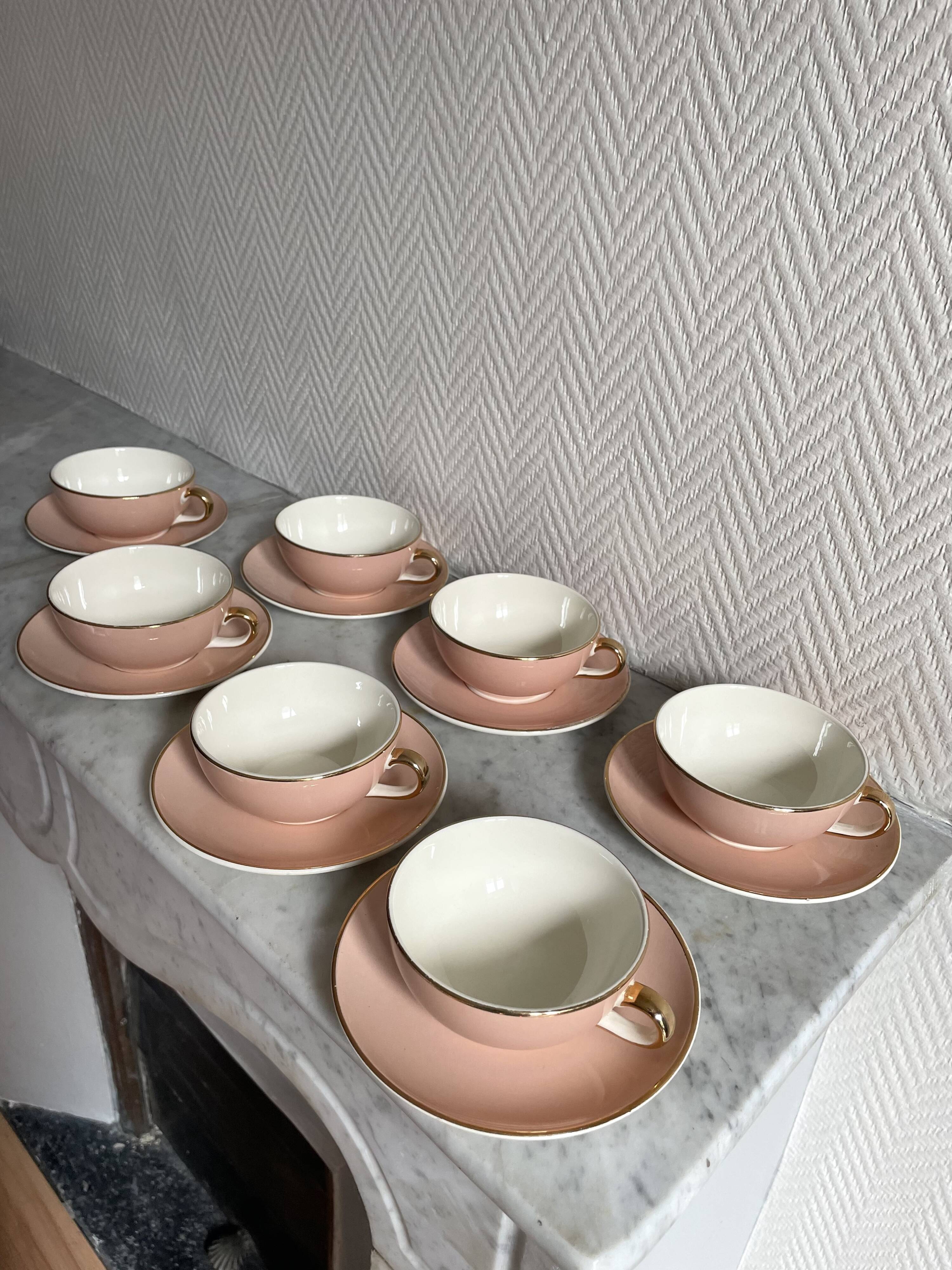 Set of seven pink Villeroy Boch porcelain cups