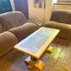 Vintage coffee table in solid oak and slate – Press screw base