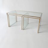 3 nesting coffee tables in glass and gilded metal, 1950-1970