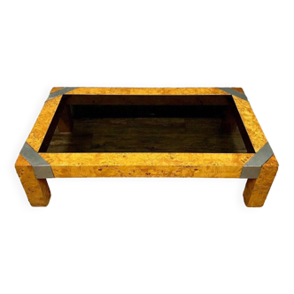 Italian burl coffee table after Willy Rizzo for Mario Sabot circa 1970