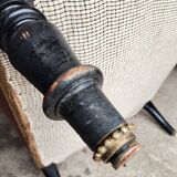Antique brown velvet tub chair – turned legs and brass rings.