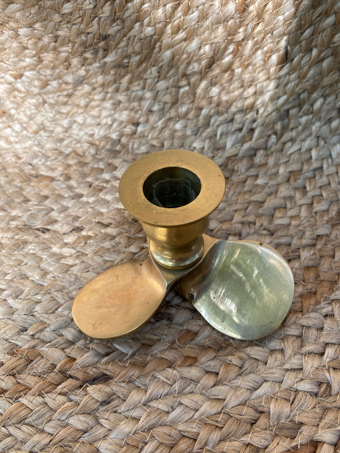Pair of brass candle holders, helix shape
