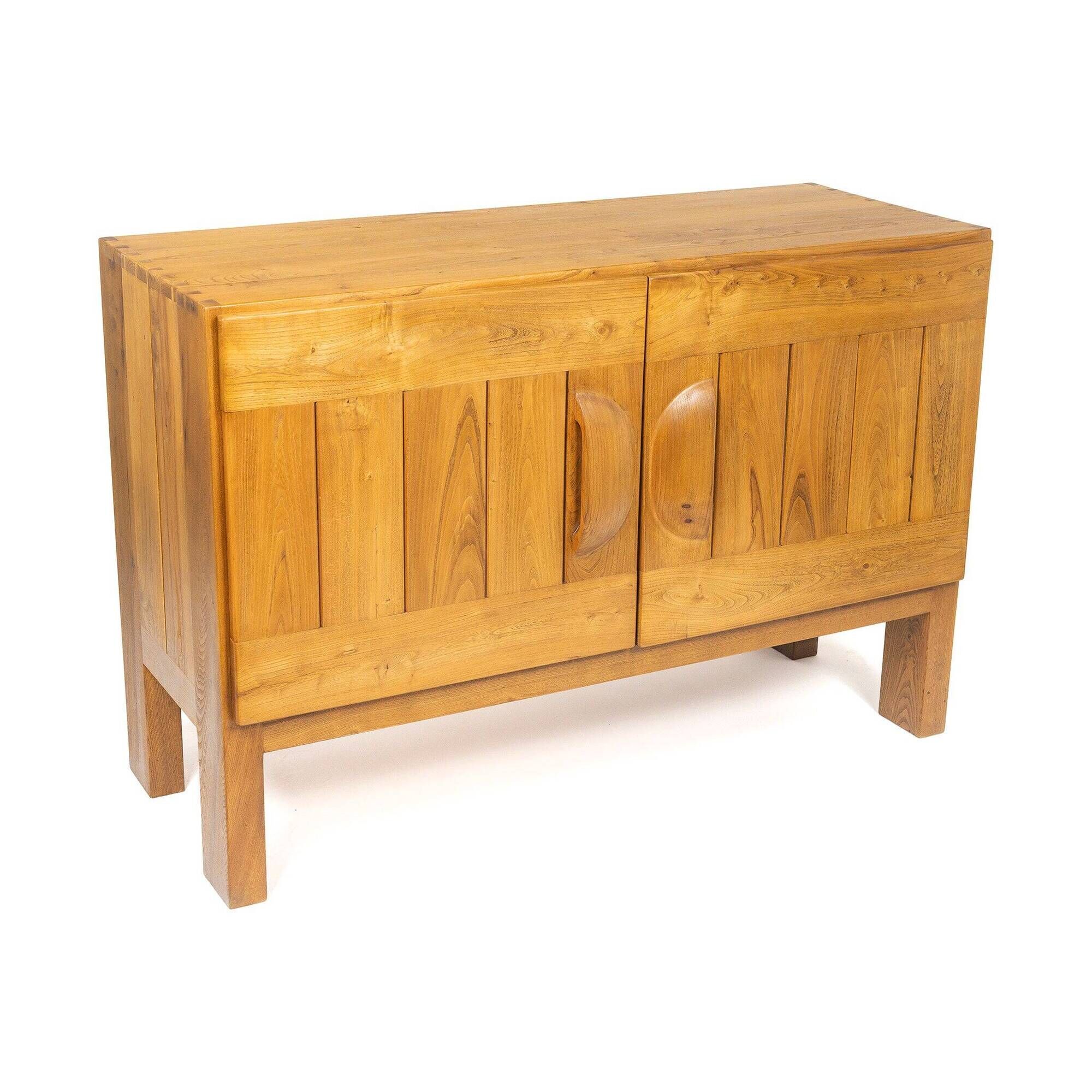 Two-door buffet in solid elm from Maison Regain, c. 1970.