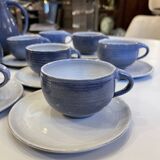 complete blue coffee service in enameled ceramic, Bernard Thiran, ca 1970