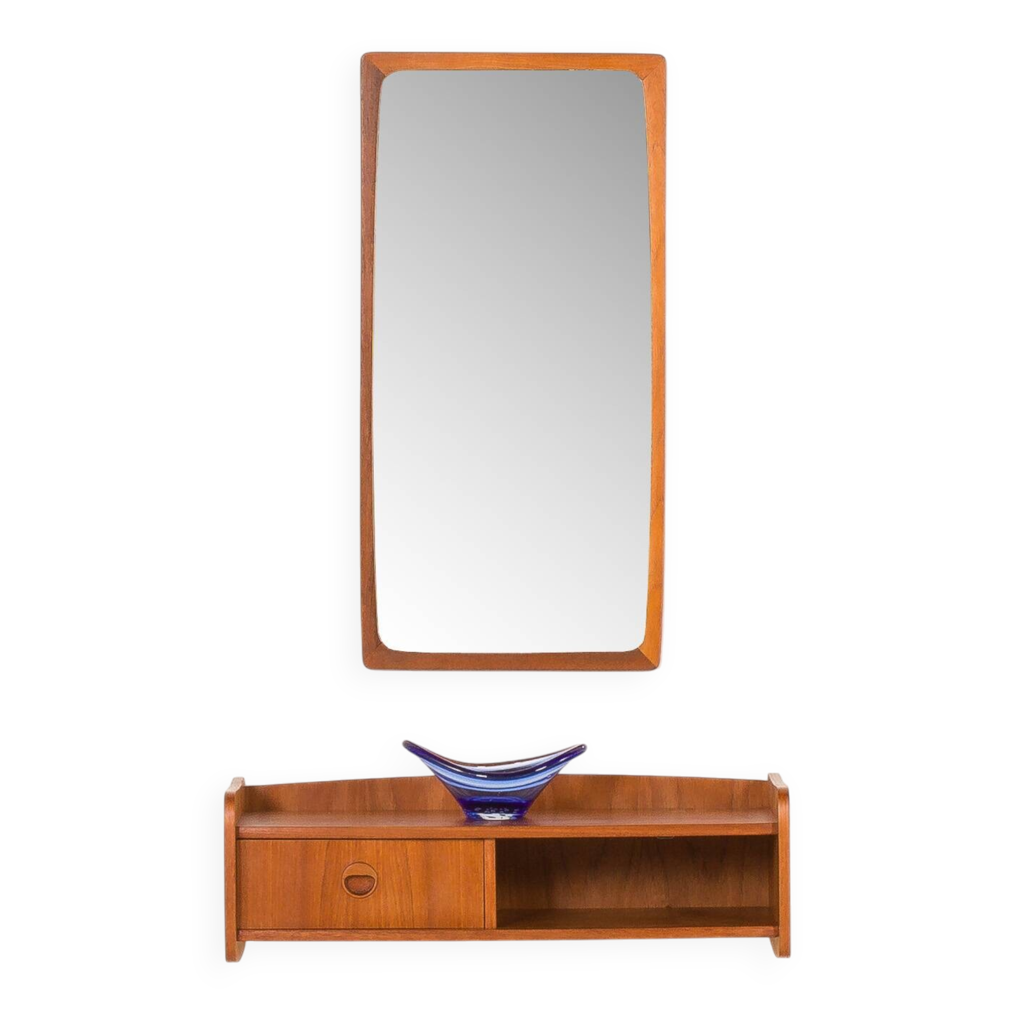 Miroir scandinave en teck du milieu du siècle avec console, années 1960