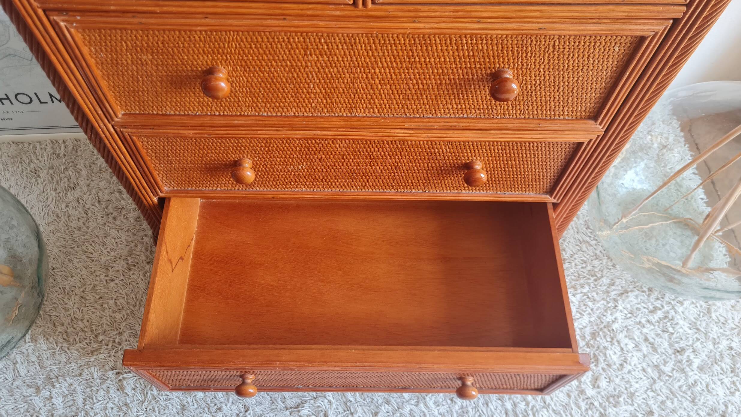 Vintage rattan chest of drawers