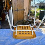 6 vintage iron and orange plastic garden chairs