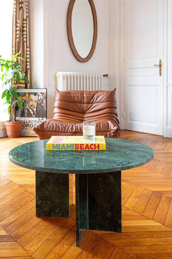 Table basse ronde en marbre émeraude
