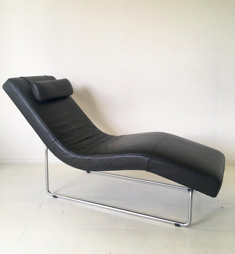 Black leather adjustable lounge chair by Rolf Benz, Basix series