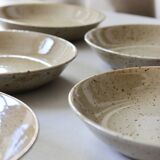 7 assiettes en grès moucheté