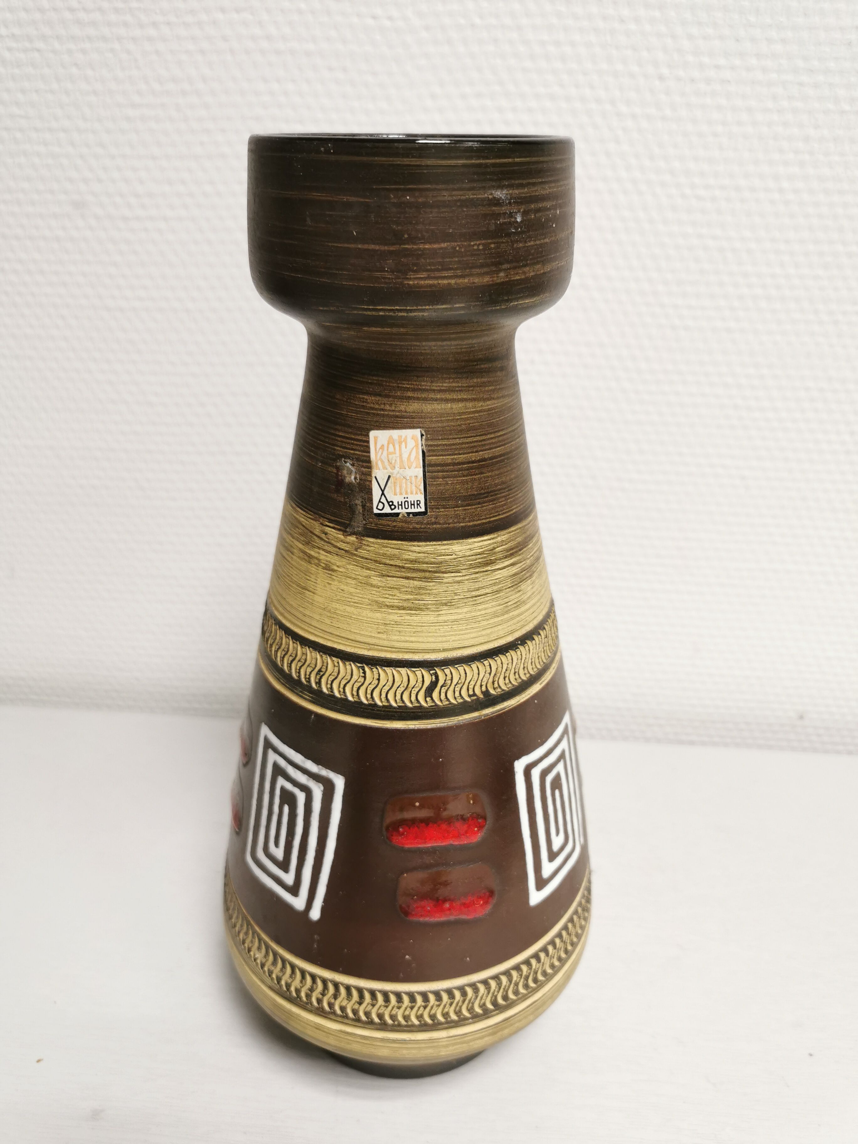 Vase vintage céramique D.B. Höhr Keramik au décor graphique émaillé