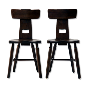 Paire de chaises d’appoint ou de salle à manger brutalistes en bois de hêtre