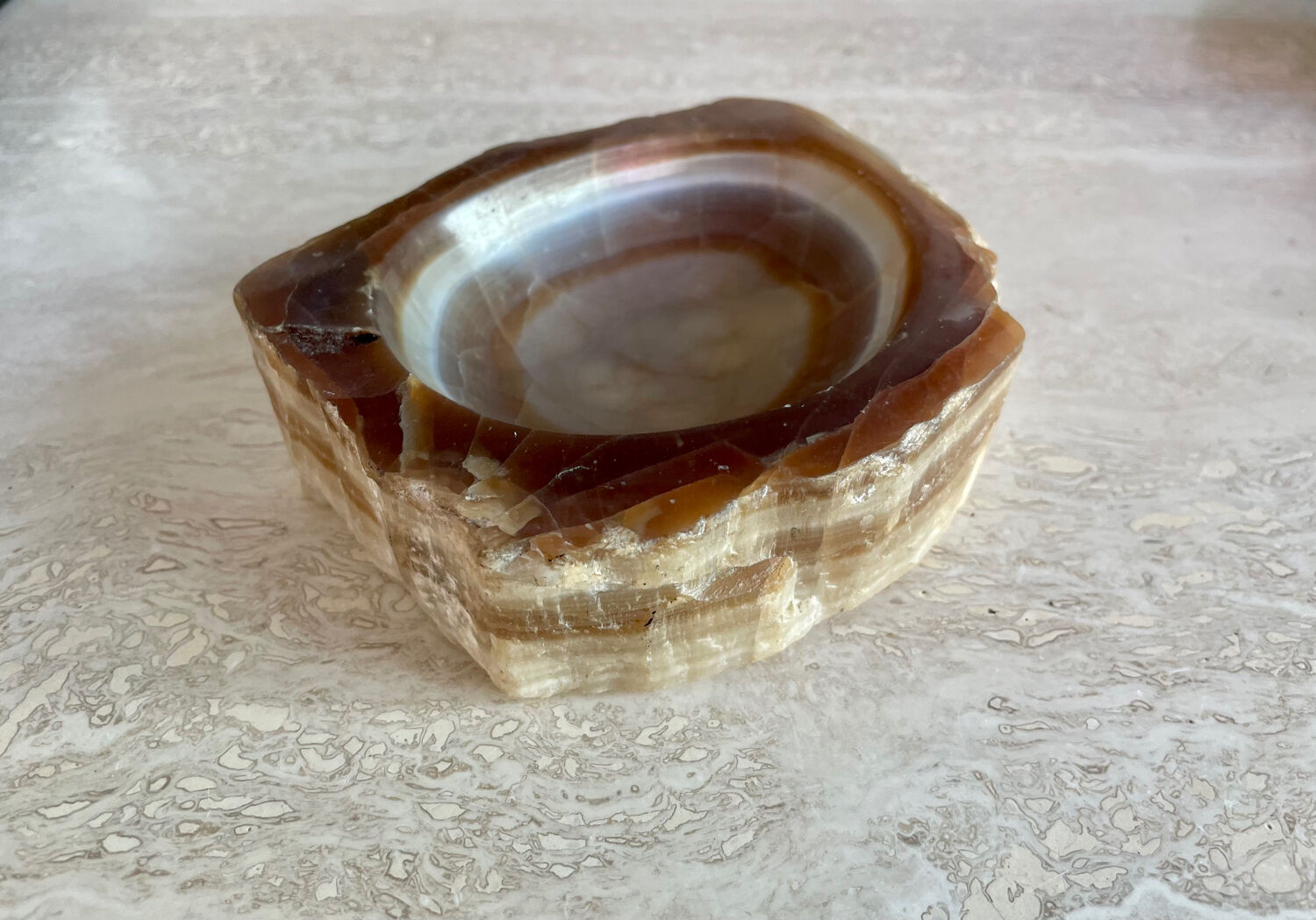 Brutalist vintage onyx marble ashtray
