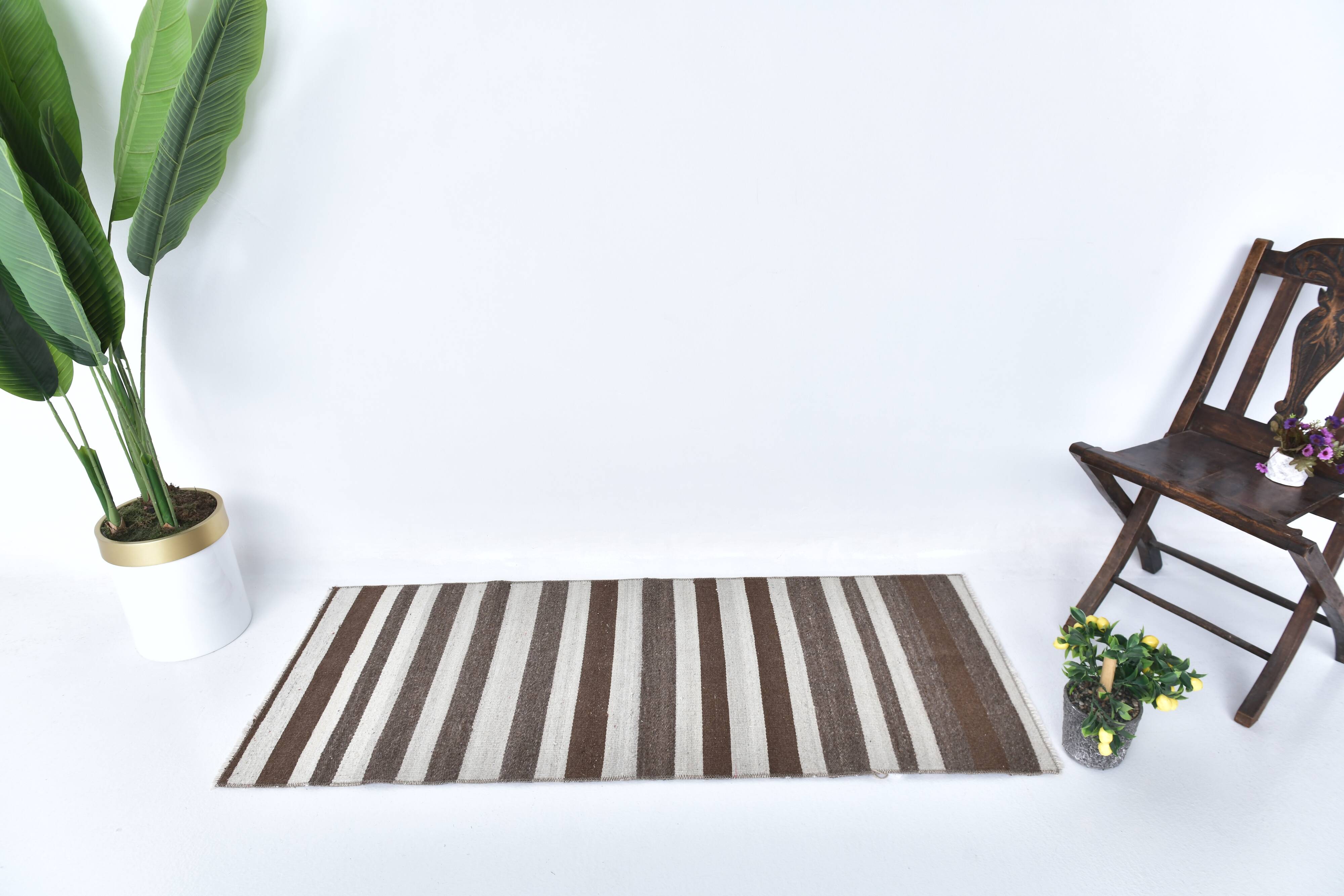 Brown beige kilim carpet, Runner kilim rug, vintage kilim natural 64x154