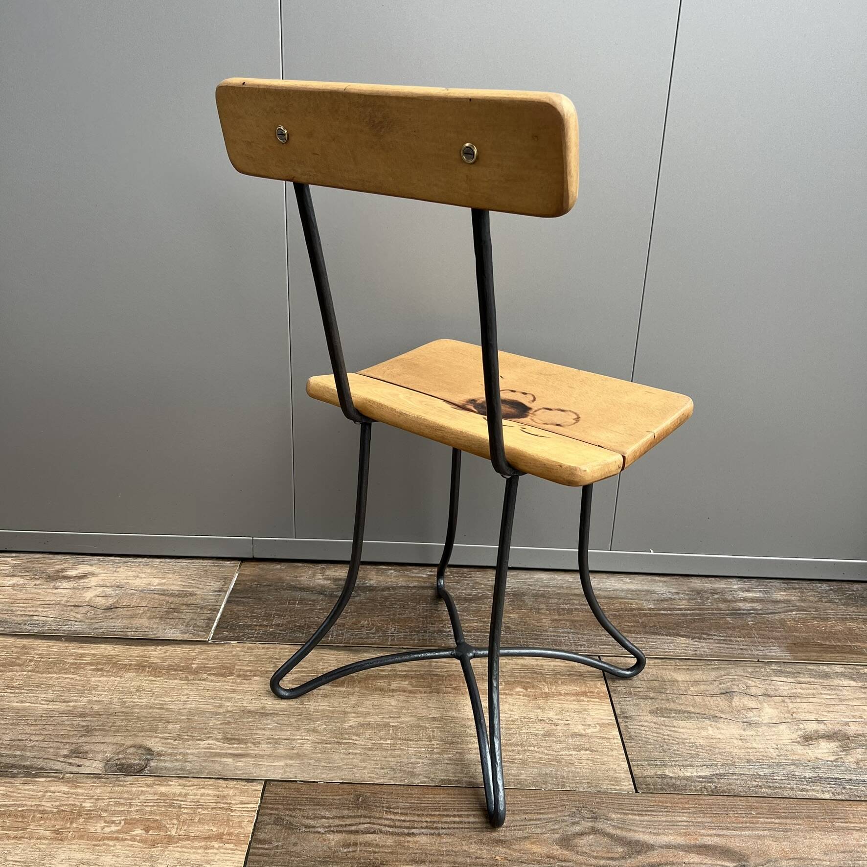 Small industrial chair, wood & metal