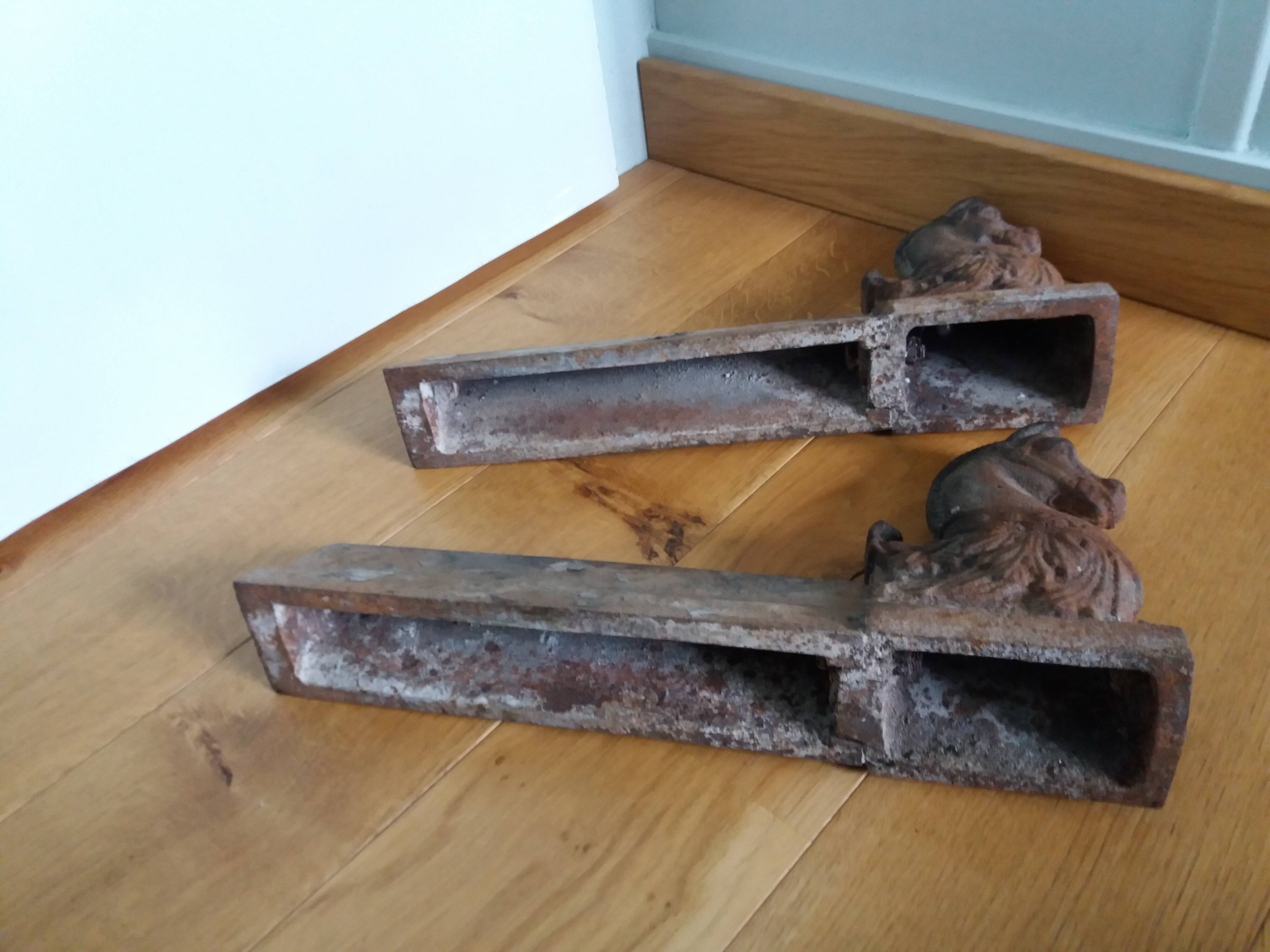 Cast iron andirons, horse head