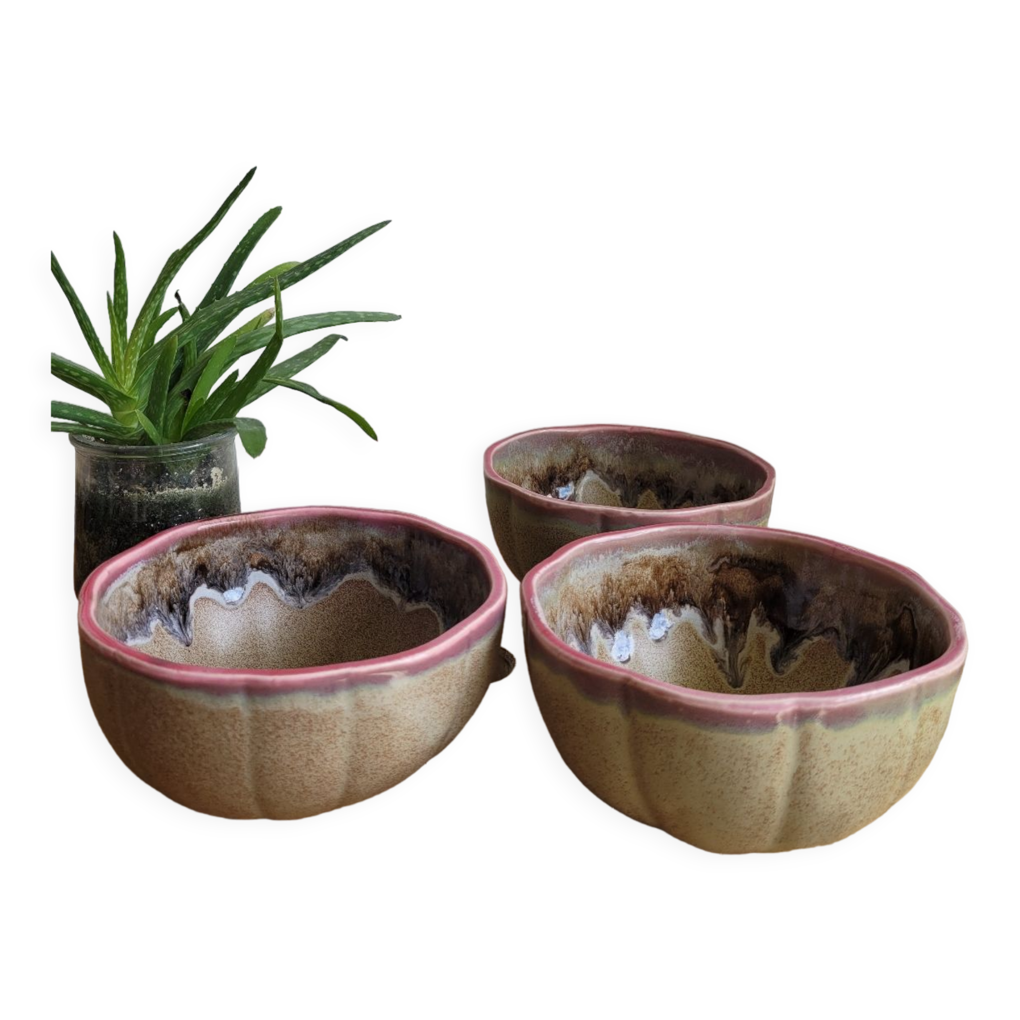 Trio Vallauris bowls in glazed stoneware
