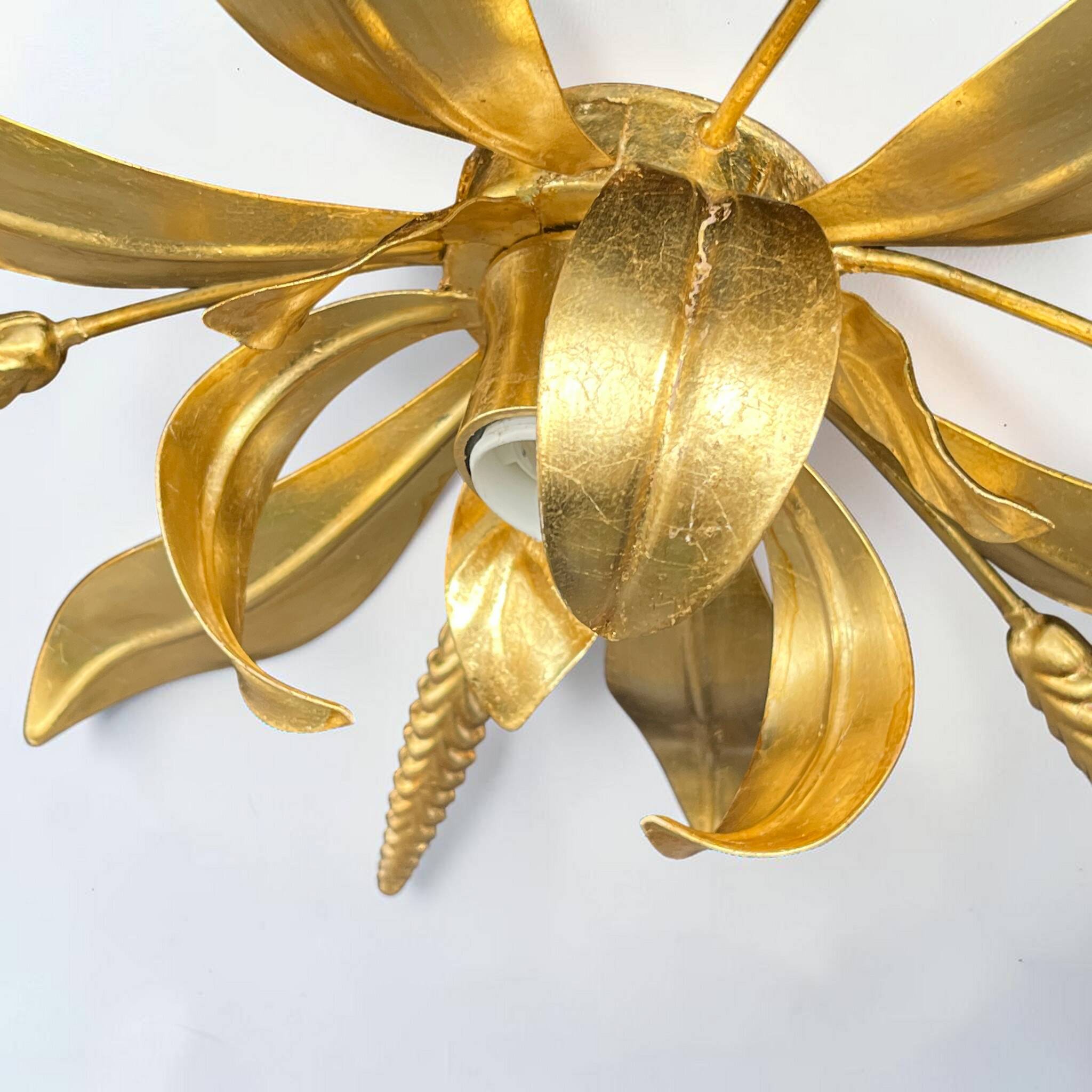 Gold leaf metal flower wall light Florentine wall light wheat ears