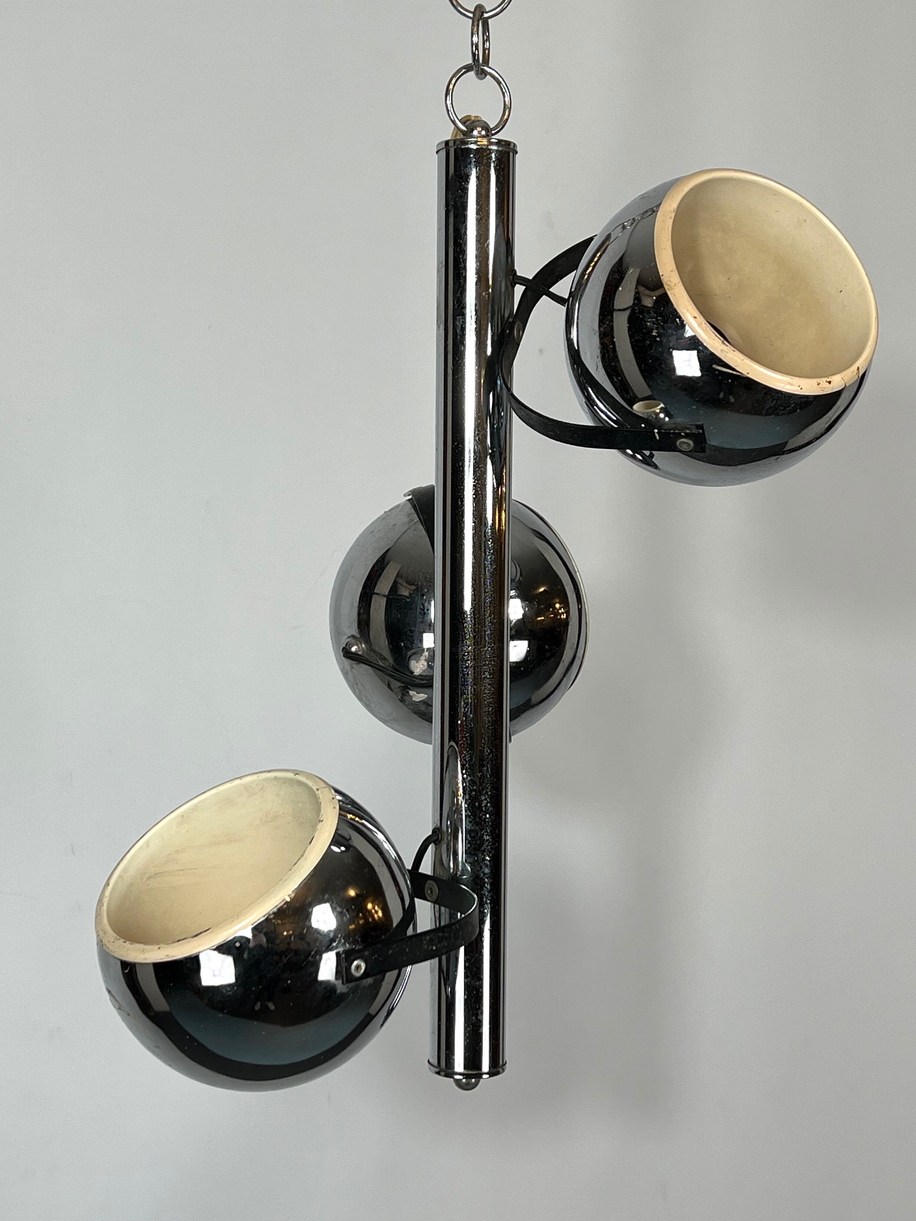 Goffredo Reggiani, three lights chrome chandelier from 70s